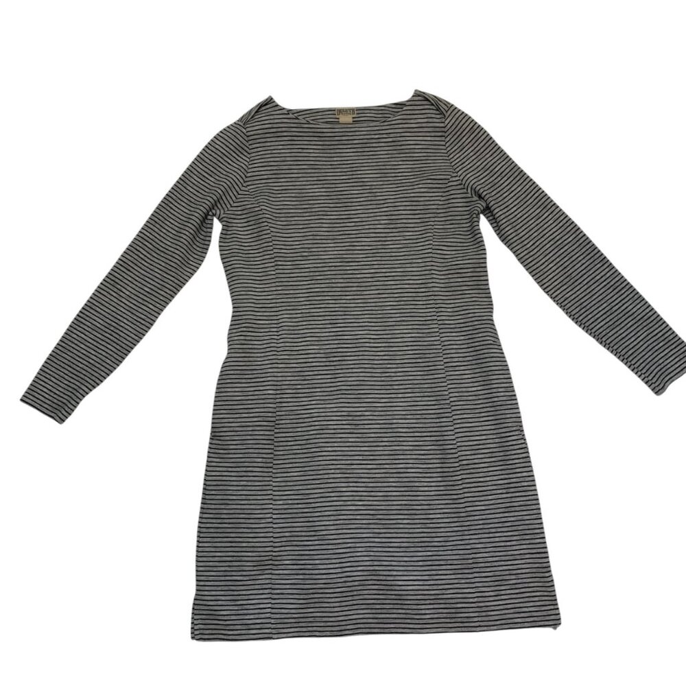 Duluth Trading Women's Gray/Black Striped Long Sleeve Knit Dress Sz L Equestrian